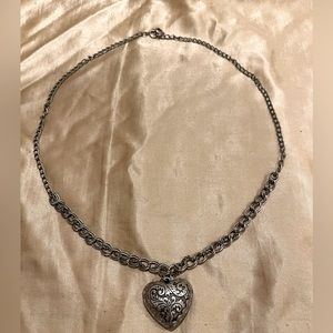 Charlotte Russe Silver Heart Engraved Necklace